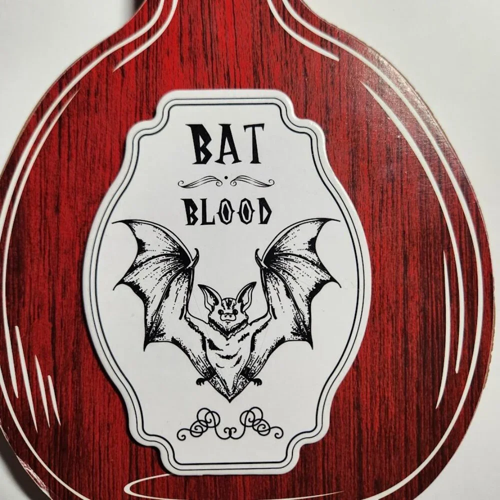 New Set of 3 Halloween Decor Wooden Potions Wood Decorations Bat Blood Witch's B
